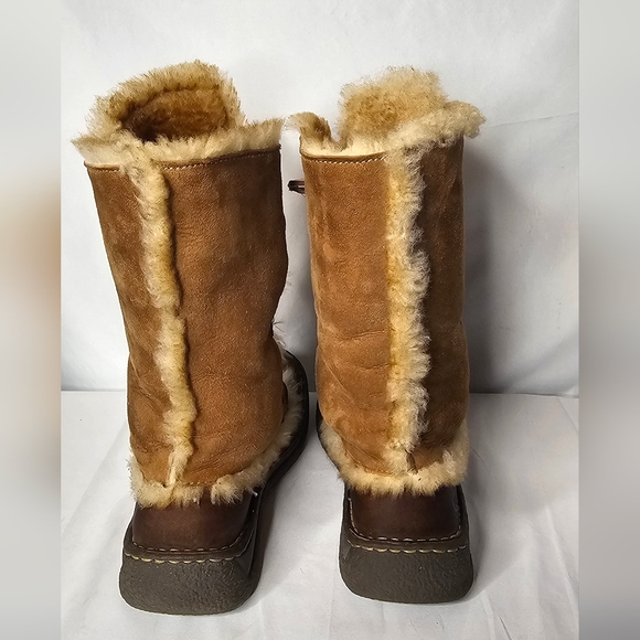 Born Two Tone Telly Leather Suede Shearling Brown Boots 7 / 38 Lace Up - Picture 5 of 13